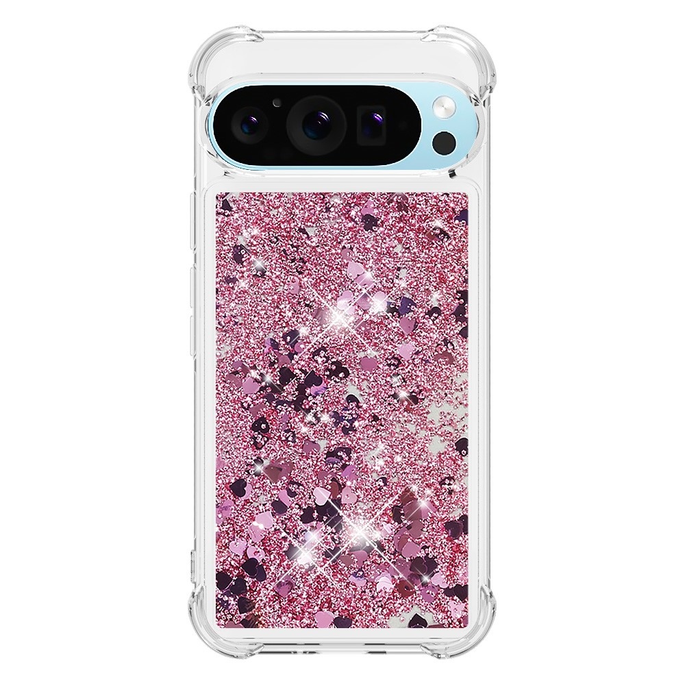 Csillogó homokóra zselés tok Google Pixel 10 Pro/Pixel 10 - rózsaarany/szív