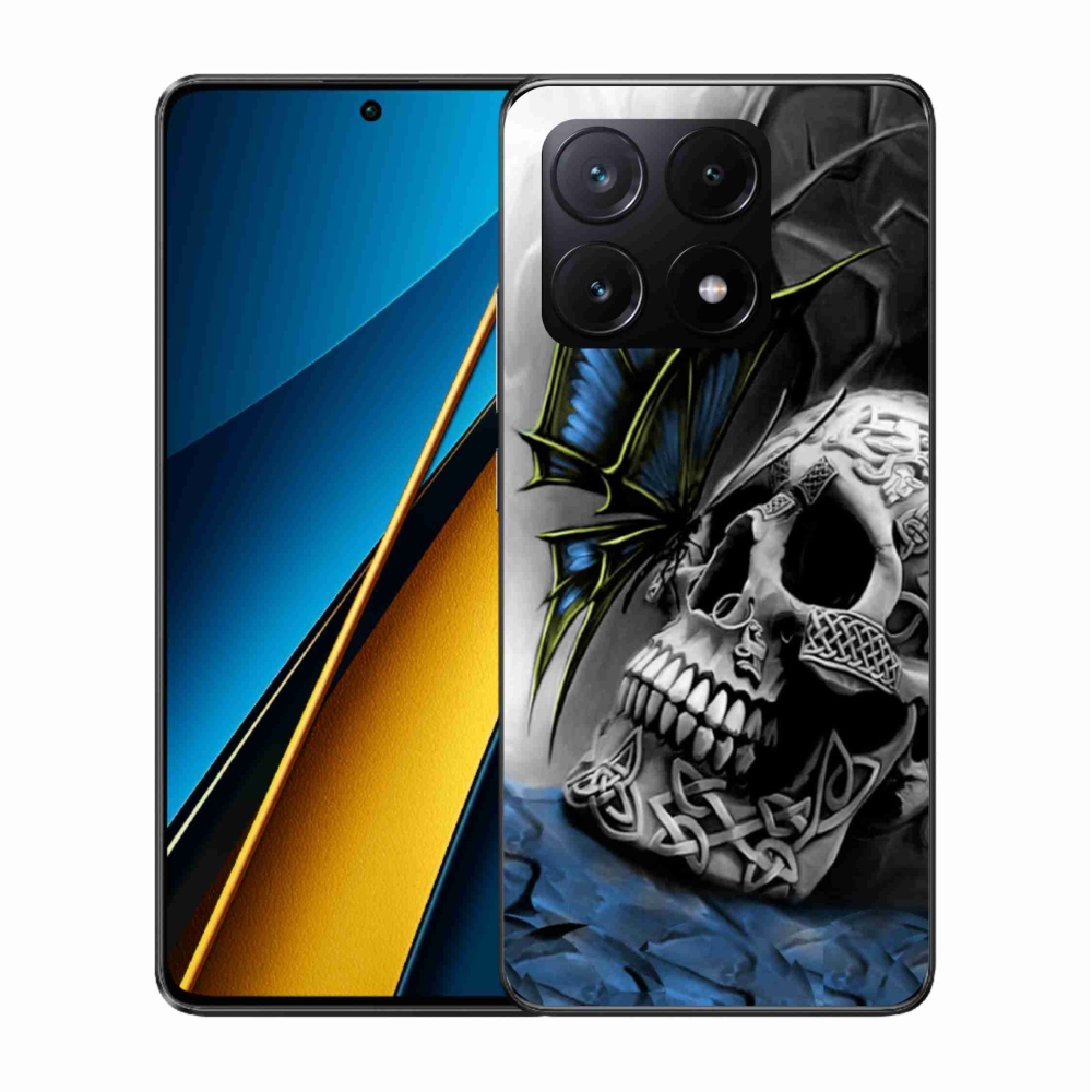 Gél borítás mmCase a Xiaomi Poco X6 Pro 5G számára - pillangó és koponya