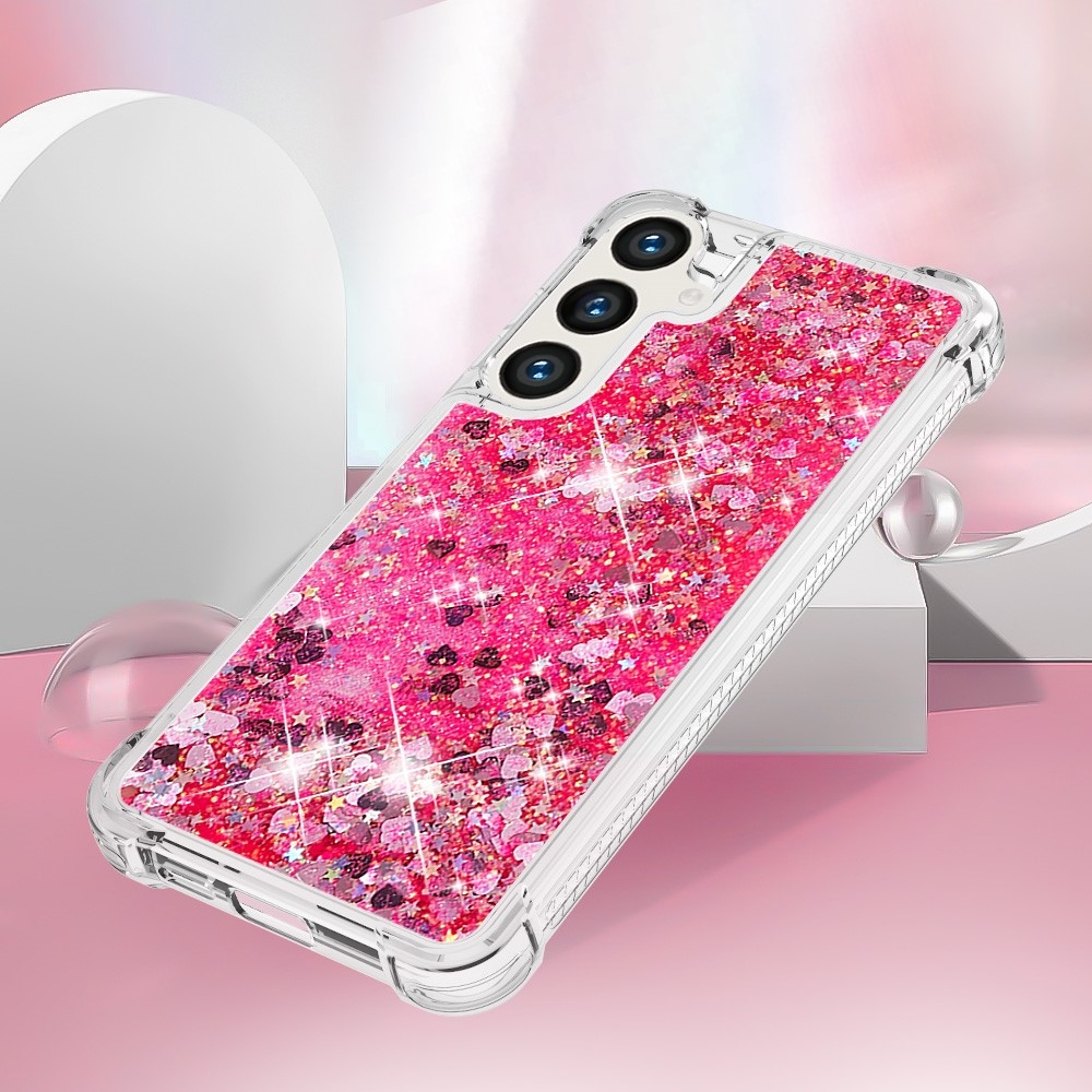 Csillogó homokóra zselés tok Samsung Galaxy S24+ - rózsaszín/szív
