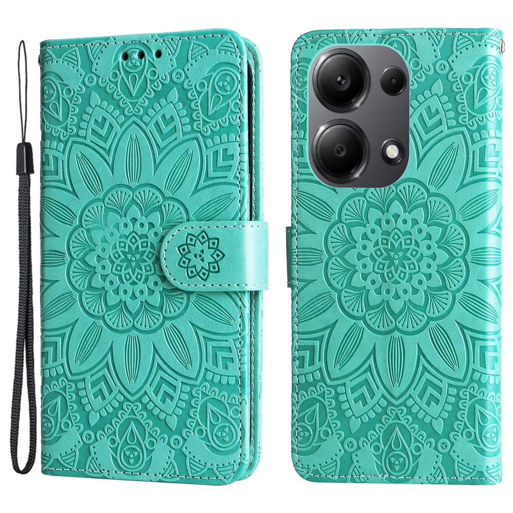 Napraforgó könyv tok Xiaomi Redmi Note 14S/Note 13 Pro 4G/Poco M6 Pro - teal színű