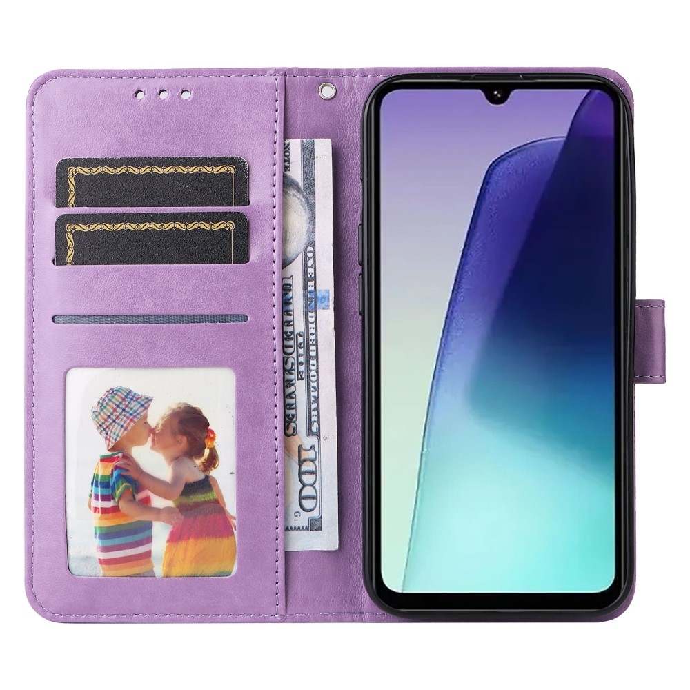 Napraforgó könyv tok Xiaomi Redmi 14C/Poco C75-hez - lila