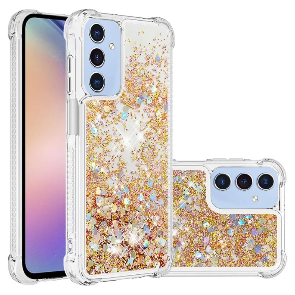 Glitter zselés homokóra tok Samsung Galaxy A16 4G/5G - arany/szív