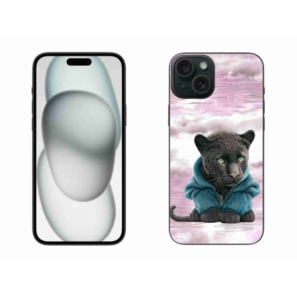 Zselés borítás mmCase iPhone 15 Plus készülékhez - fekete párduc pulóverben