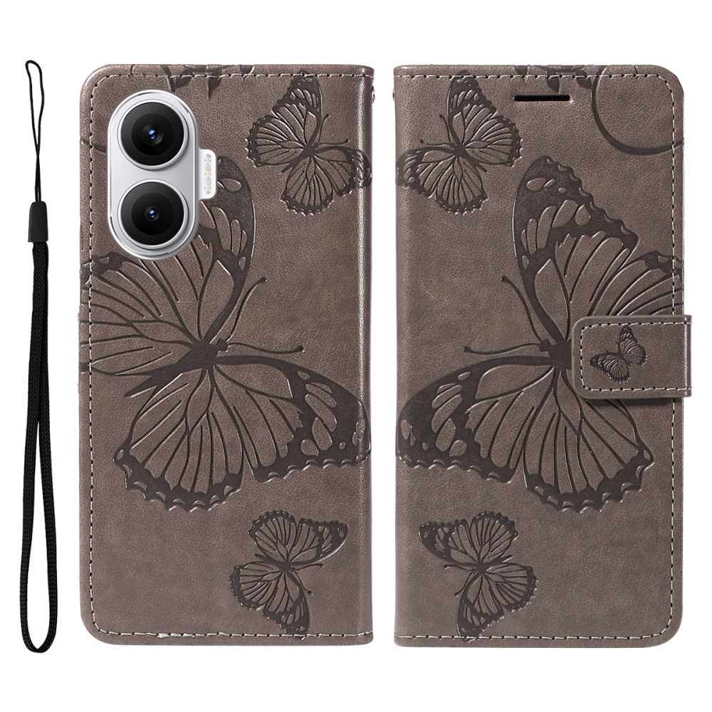 Nagy pillangó könyv tok a Xiaomi Poco F7 5G-hez - szürke