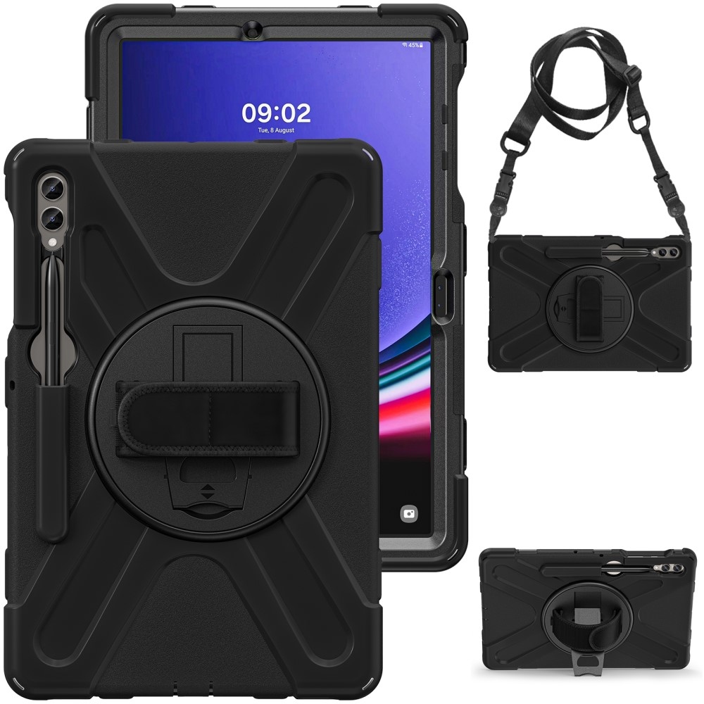 Strapabíró borító kézi fogantyúval és pánttal Samsung Galaxy Tab S10+/S9+/S9 FE+/S8+/S7+ - fekete
