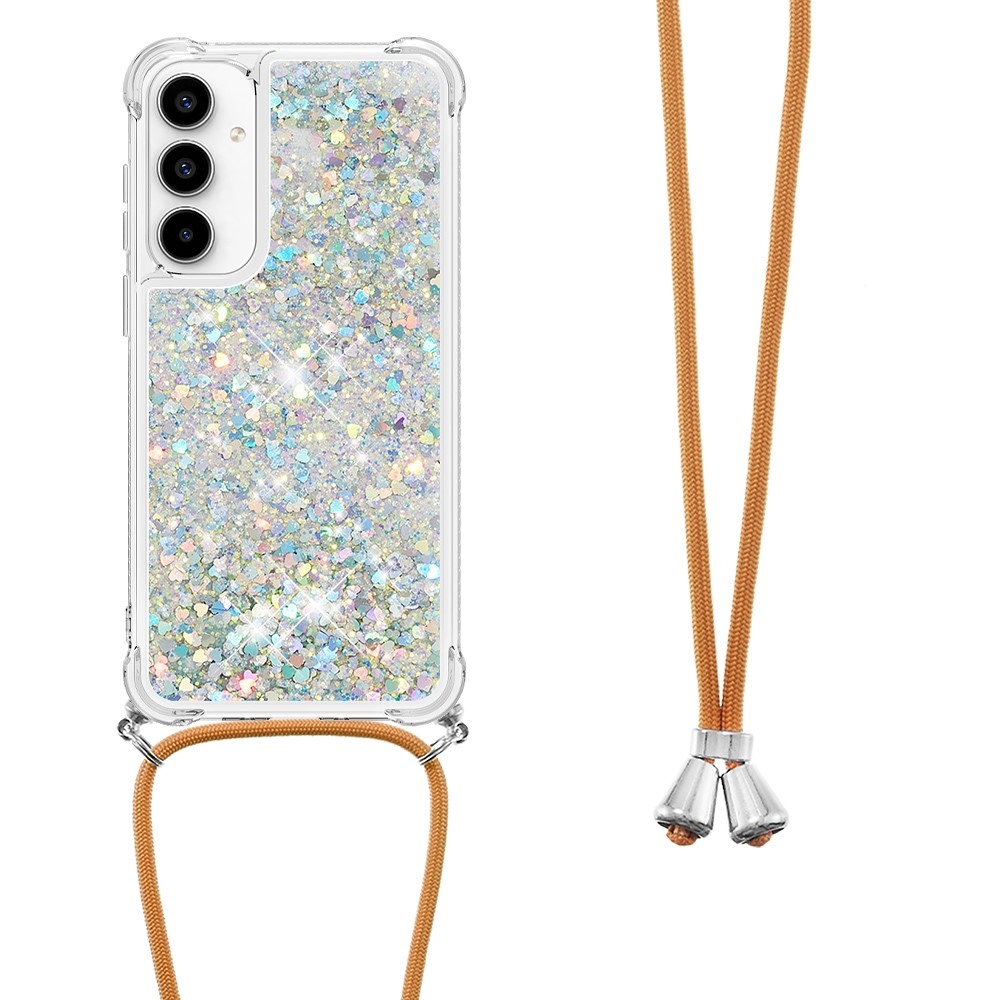Csillogó homokóra zselés tok zsinórral Samsung Galaxy A36 5G-hez - ezüst/szívecske