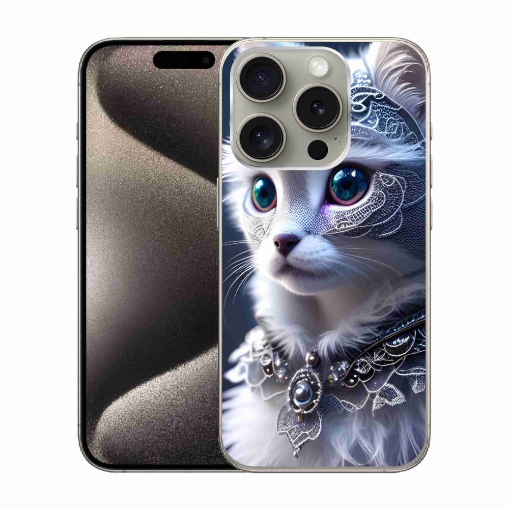 Zselés borítás mmCase iPhone 15 Pro készülékhez - fehér macska
