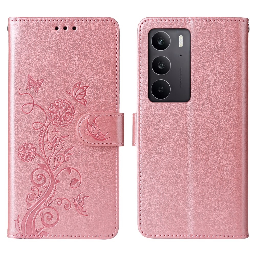 Virágos könyvtáska a Realme 14x 5G/Realme C75 készülékhez - rózsaszín