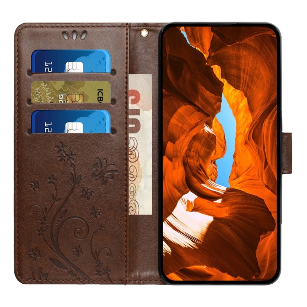 Virágok könyvtáska iPhone 17 Pro készülékhez - barna