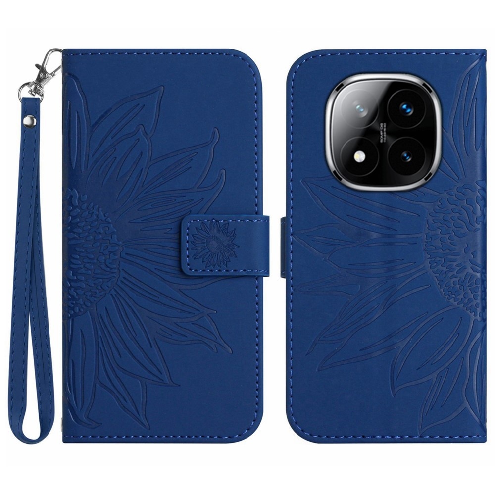 Napraforgó könyv tok a Xiaomi Redmi Note 14 Pro-hoz - kék