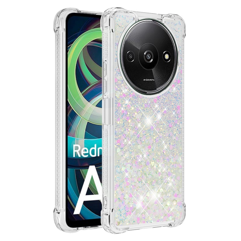 Glitter zselés homokóra tok Xiaomi Redmi A3-hoz - rózsaszín/ezüst/szív