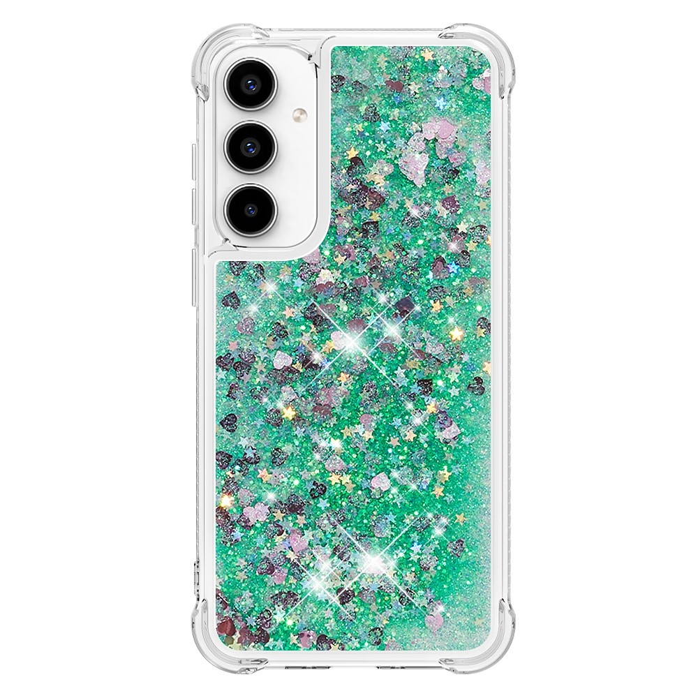Glitter zselés homokóra tok Samsung Galaxy A35 5G - zöld/szív
