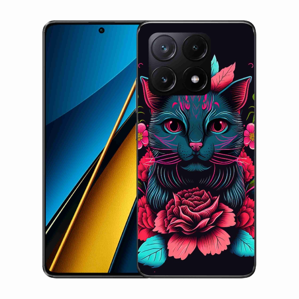 Gél borító mmCase a Xiaomi Poco X6 Pro 5G számára - virágok és macska