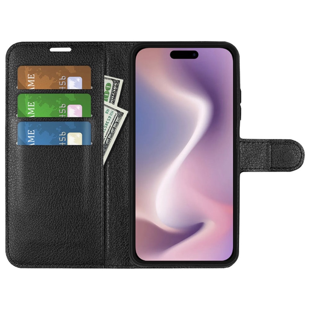 Litchi könyv tok iPhone 16-hoz - fekete