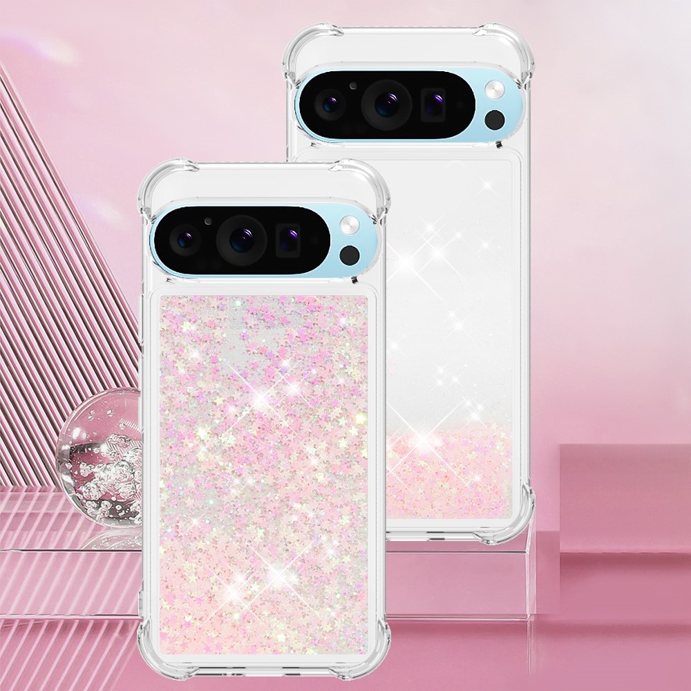 Csillogó homokóra zselés tok Google Pixel 10 Pro XL-hez - rózsaszín/csillagok
