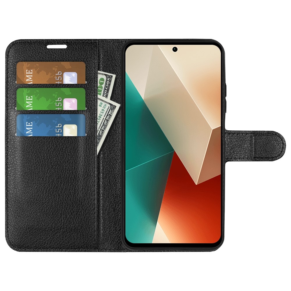 Litchi könyv tok Xiaomi Redmi Note 13 5G-hez - fekete