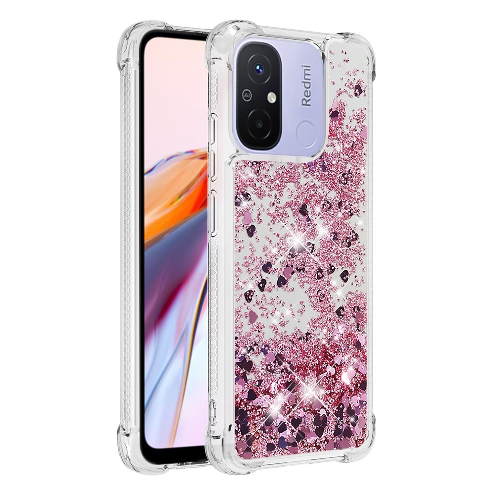 Glitter homokóra zselés tok Xiaomi Redmi 12C - rózsa arany/szív