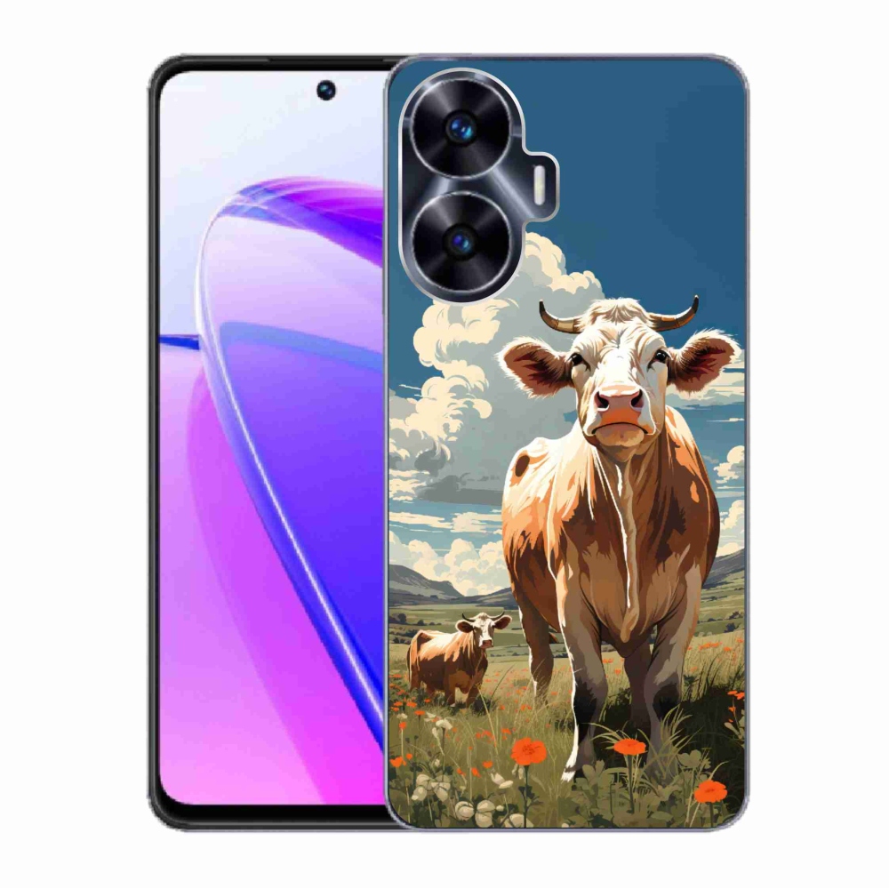 Gél borító mmCase a Realme C55 készülékhez - tehenek a réten