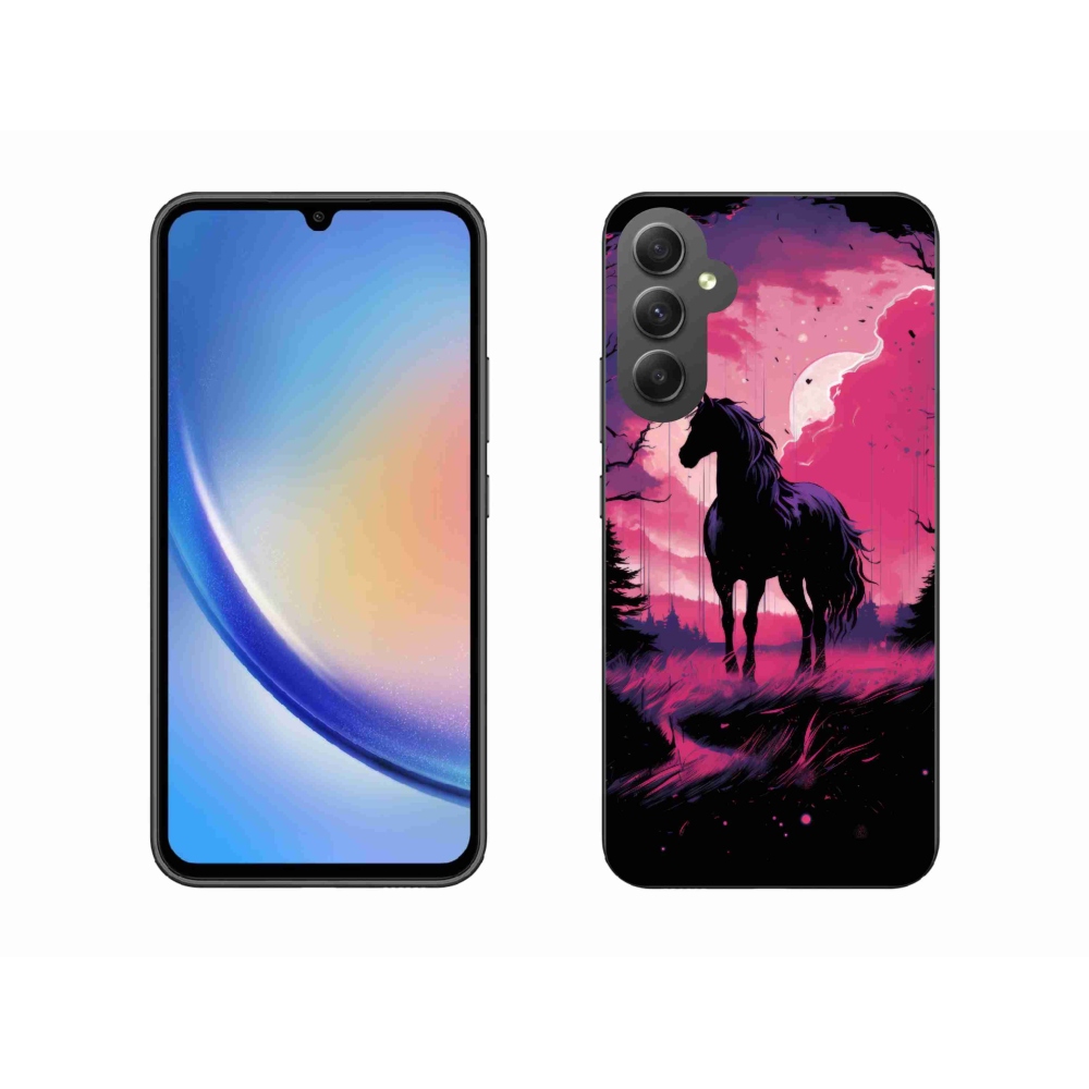 Zselés borítás mmCase Samsung Galaxy A34 5G - fekete rajzfilm ló 1
