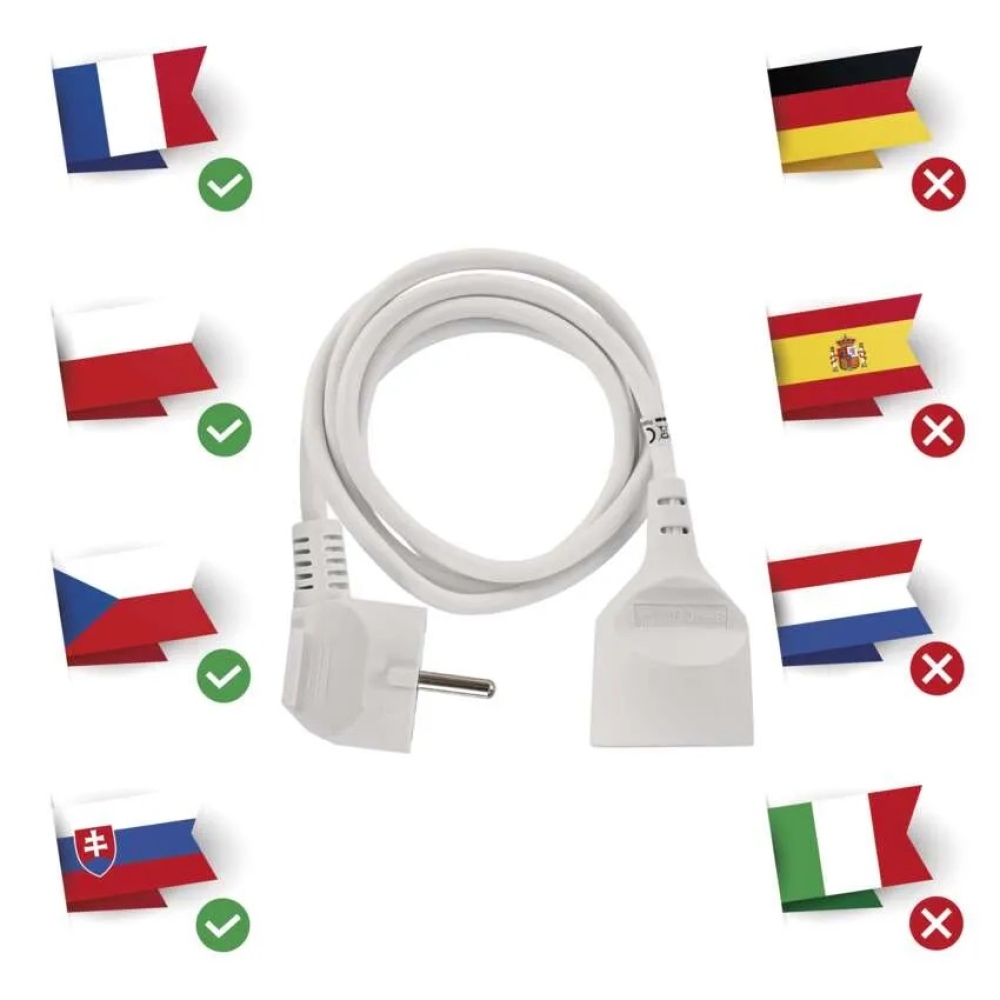 Hosszabbító kábel 1,5 m / 1 csatlakozó / fehér / PVC / 1 mm2