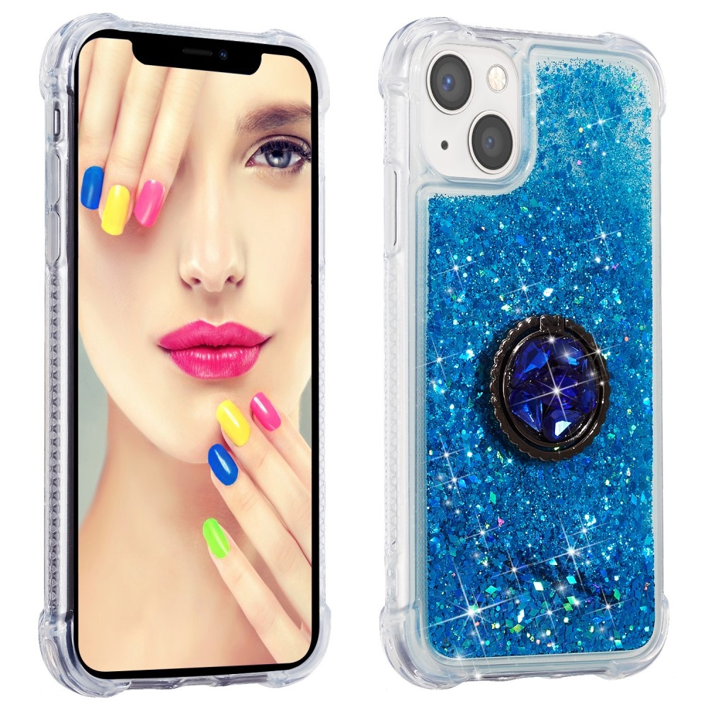 Csillogó homokóra zselés tok iPhone 15 készülékhez - kék