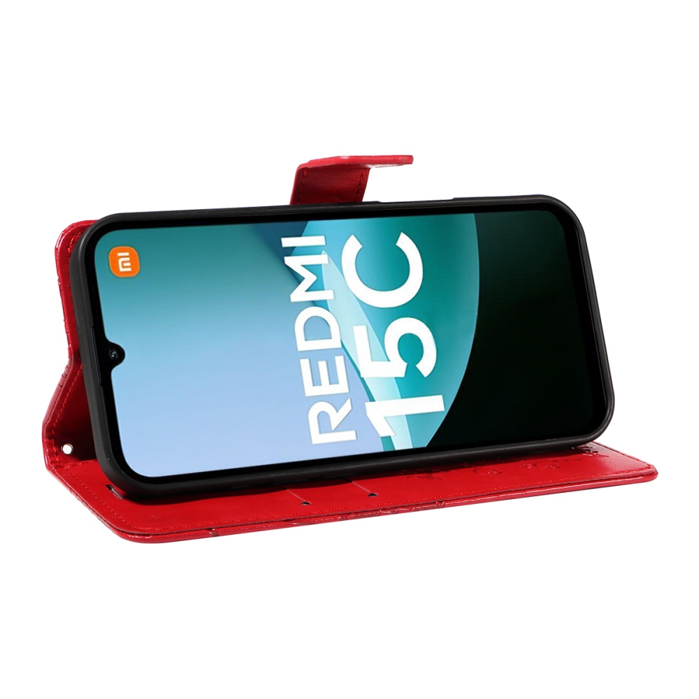 Nagy pillangó könyv tok a Xiaomi Redmi 15C 4G/5G (173mm) - piros