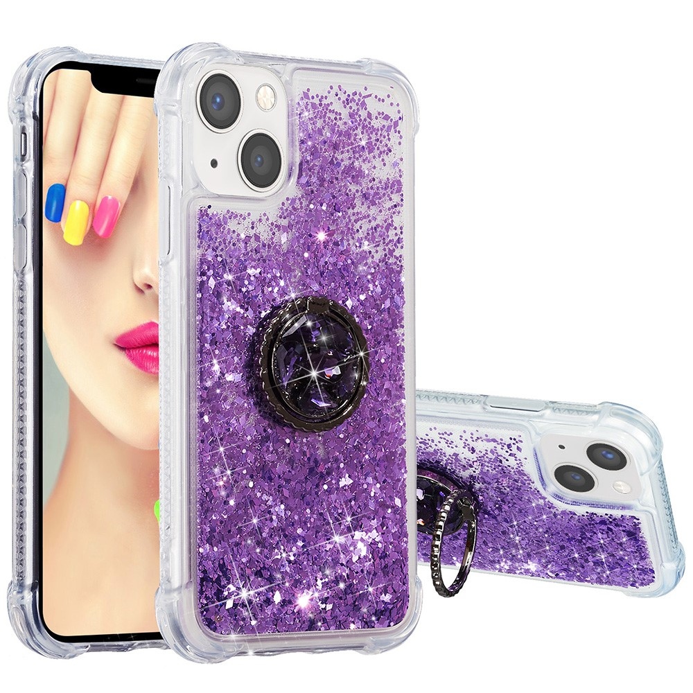 Csillogó homokóra zselés tok iPhone 15 Plus készülékhez - lila