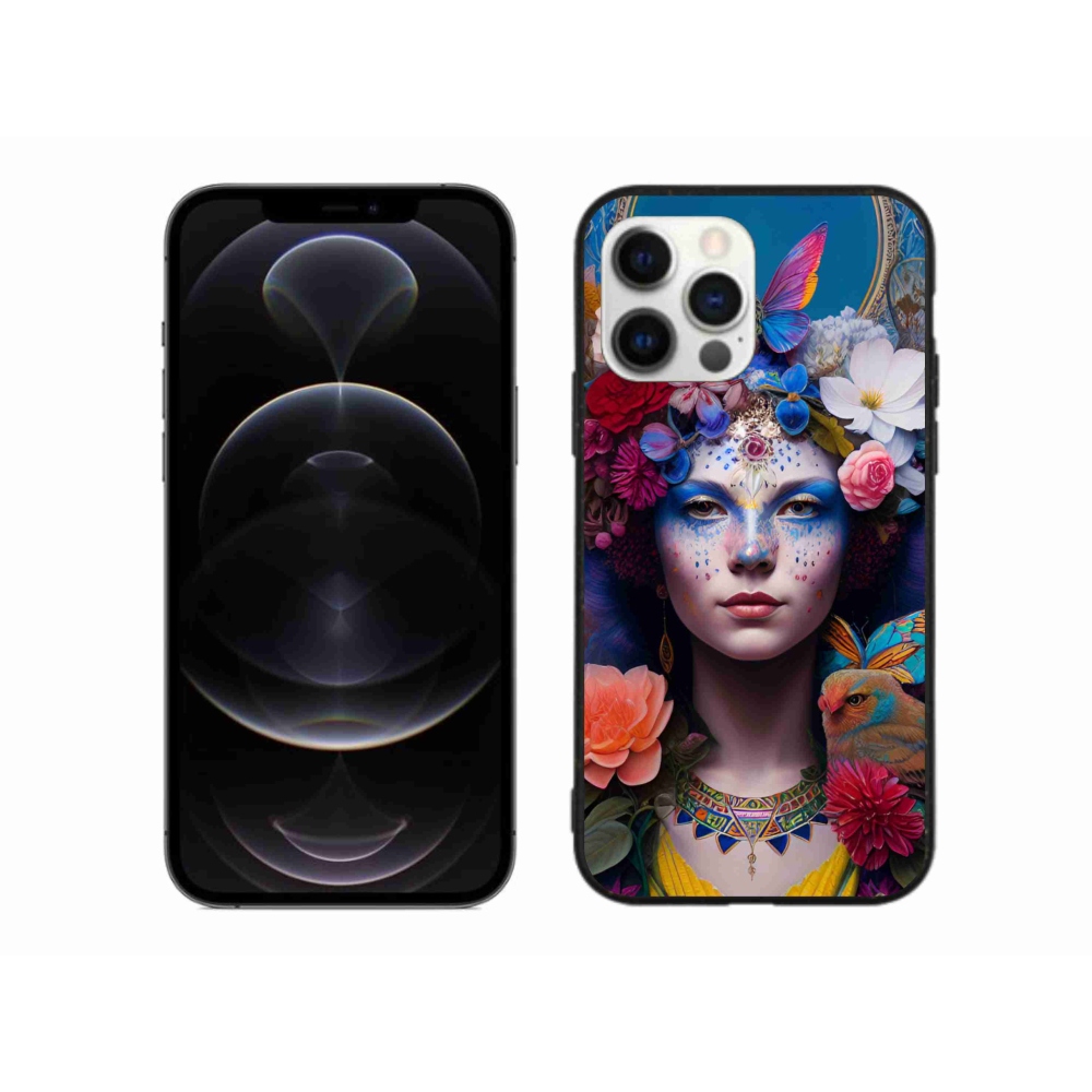 Gél borítás mmCase iPhone 12 Pro Max készülékhez - nő virágokkal