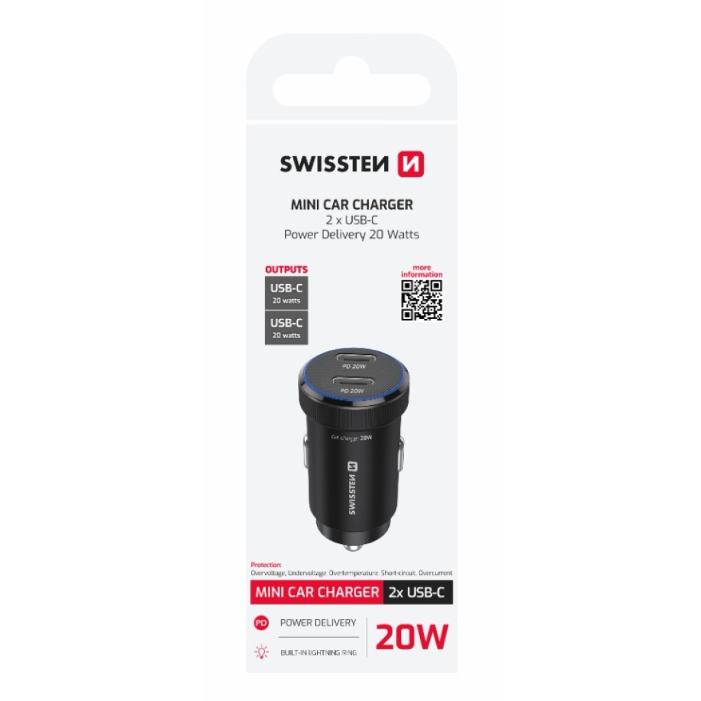 Swissten CL adapter 2x USB-C PD, 20W - fekete
