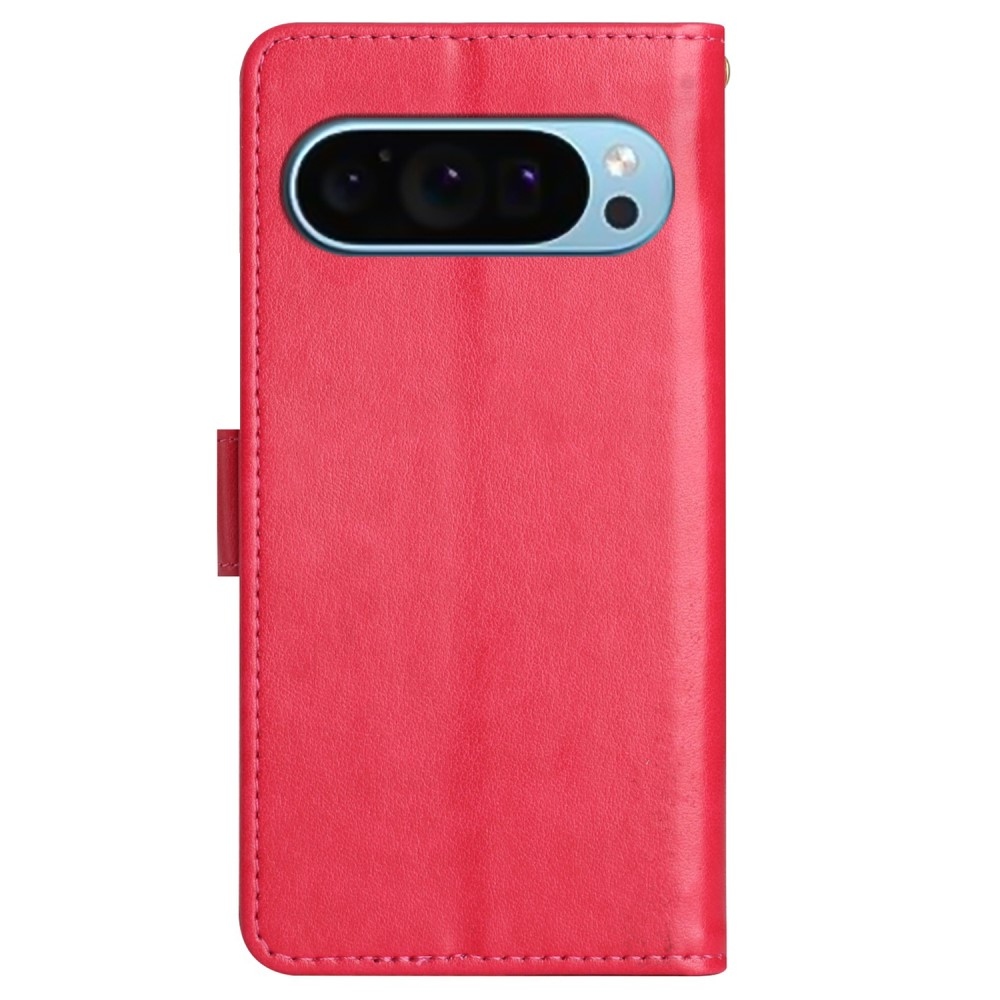 Virágos könyvtáska Google Pixel 9/9 Pro készülékhez - piros