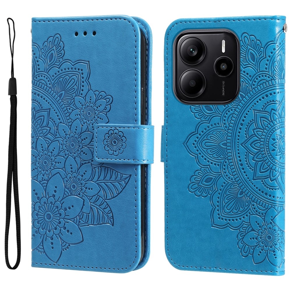 Virágos könyv tok a Xiaomi Redmi Note 14-hez - kék