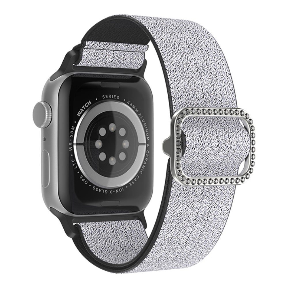 Dekor nejlon szíj Apple Watch Ultra/Ultra 2 49mm/SE/SE 2022/2023 44mm/9/8/7 45mm/6/5/4 44mm/3/2/1 42 mm-es Apple Watch Ultra/Ultra 2 órához - ezüst/fekete színben