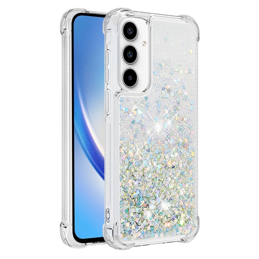 Csillogó zselés homokóra tok Samsung Galaxy A35 5G - ezüst/szív