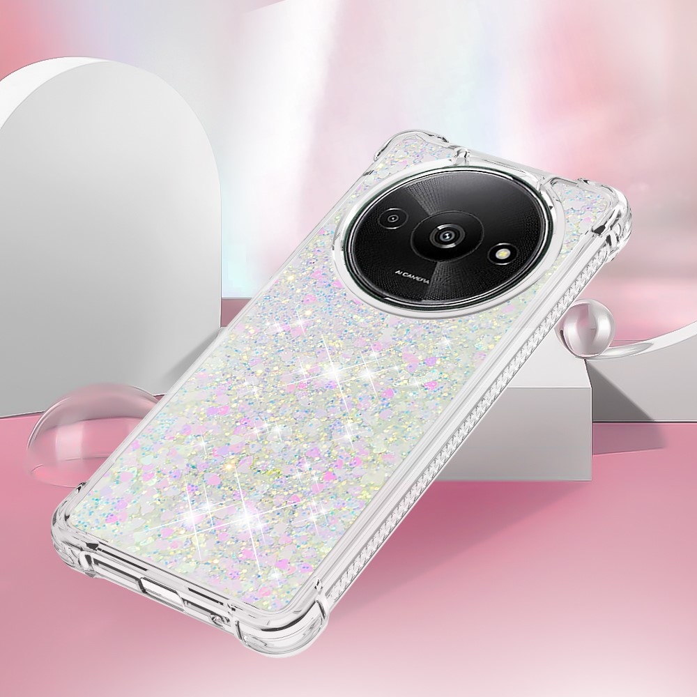 Glitter zselés homokóra tok Xiaomi Redmi A3-hoz - rózsaszín/ezüst/szív