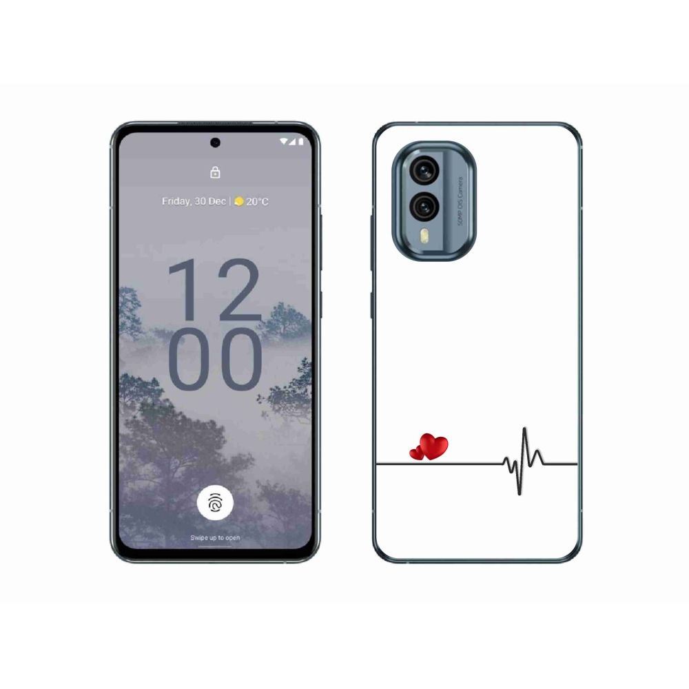 Zselés borító mmCase a Nokia X30 5G készülékhez - szív és szívverés fehér háttérrel