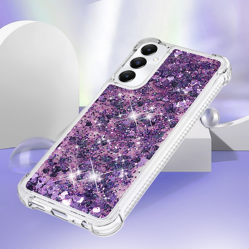 Glitter zselés homokóra tok Samsung Galaxy A05s készülékhez - sötétlila/szív