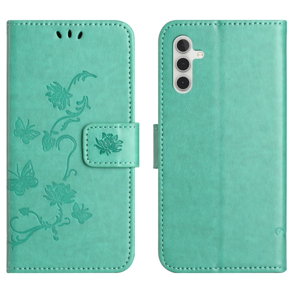 Virágos könyvtáska Samsung Galaxy A26 5G készülékhez - teal színű