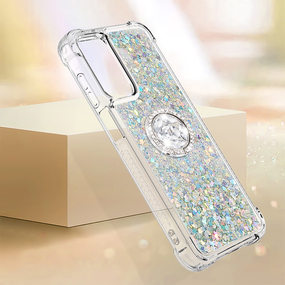 Glitt homokóra zselés tok ujjgyűrűvel Samsung Galaxy A17 5G-hez - ezüst/szívecske