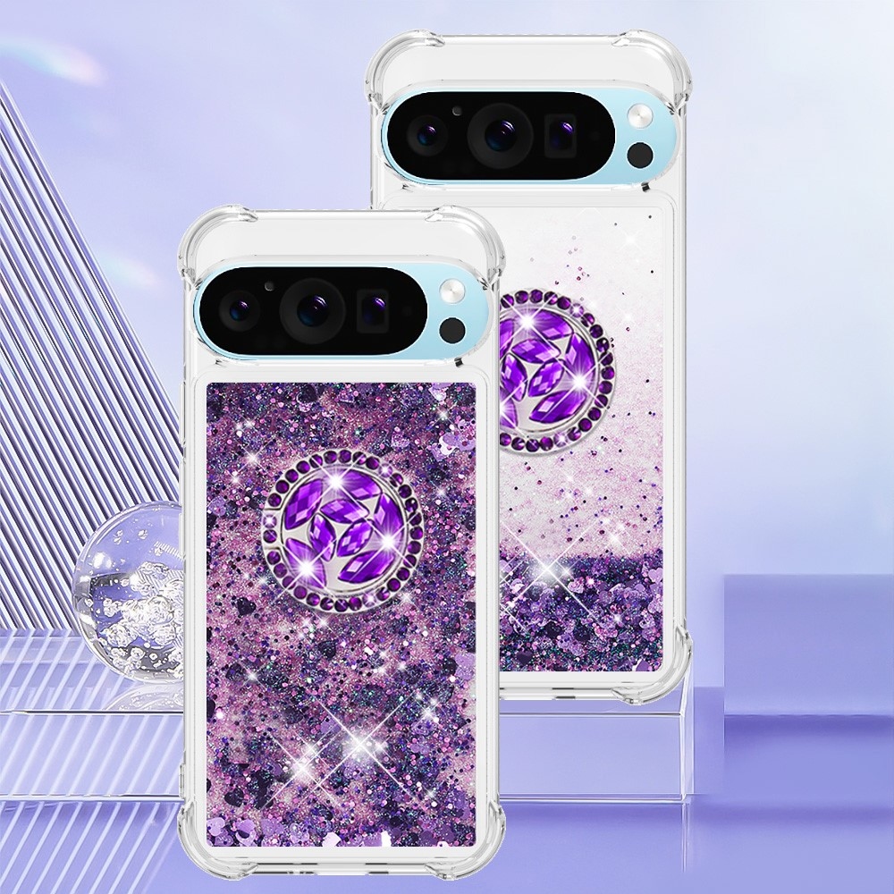 Glitt homokóra zselés tok ujjgyűrűvel a Google Pixel 10 számára - sötét lila/szív