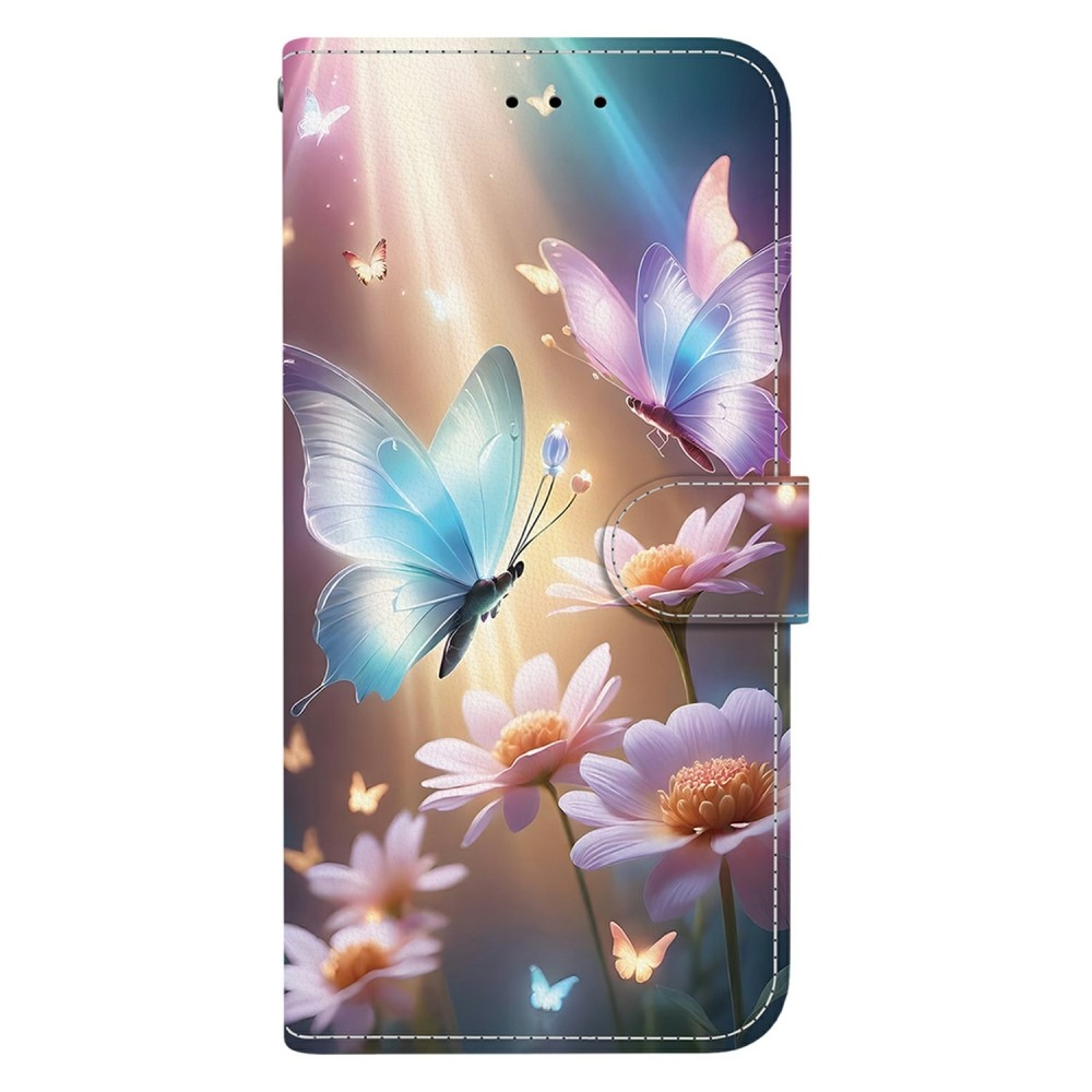 Sokoldalú könyvtáska Samsung Galaxy A06 4G készülékhez - pillangók és százszorszépek