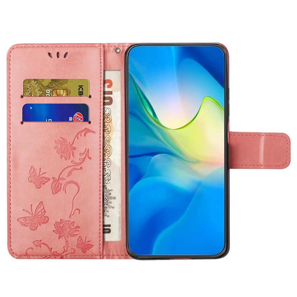 Virágos könyvtáska Samsung Galaxy S24+/S25+ készülékhez - rózsaszín