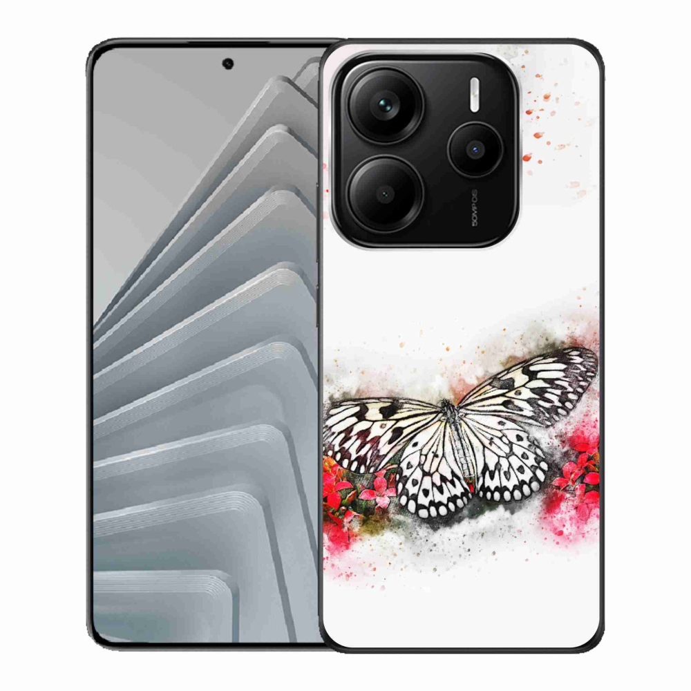 Gél borítás mmCase a Xiaomi Redmi Note 14 5G számára - fekete és fehér pillangó
