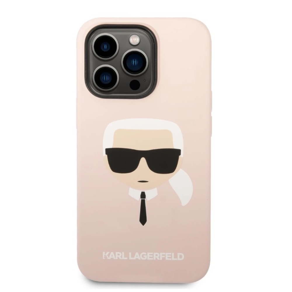 Karl Lagerfeld MagSafe Cover Folyékony szilikon Karl Head iPhone 14 Pro rózsaszínű