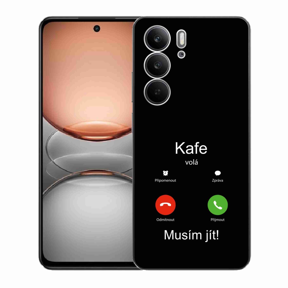 Gél borító mmCase a Realme C75 készülékre - kávé hívó fekete háttérrel