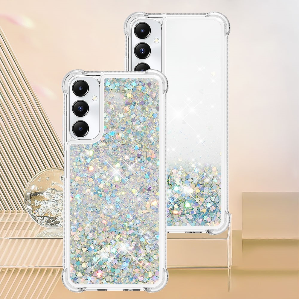 Glitter zselés homokóra tok Samsung Galaxy A05s készülékhez - ezüst/szív