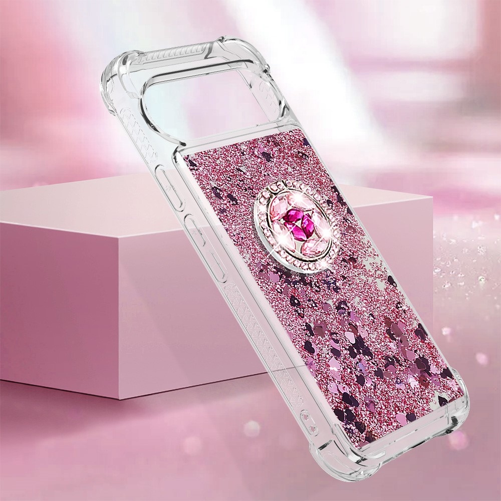 Glitt homokóra zselés tok ujjgyűrűvel a Google Pixel 10 számára - rózsaarany/szív