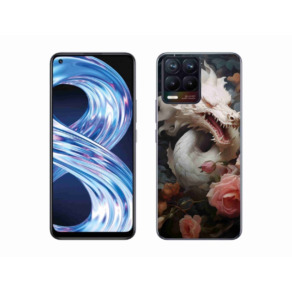 Gél borítás mmCase a Realme 8 4G-re - fehér sárkány