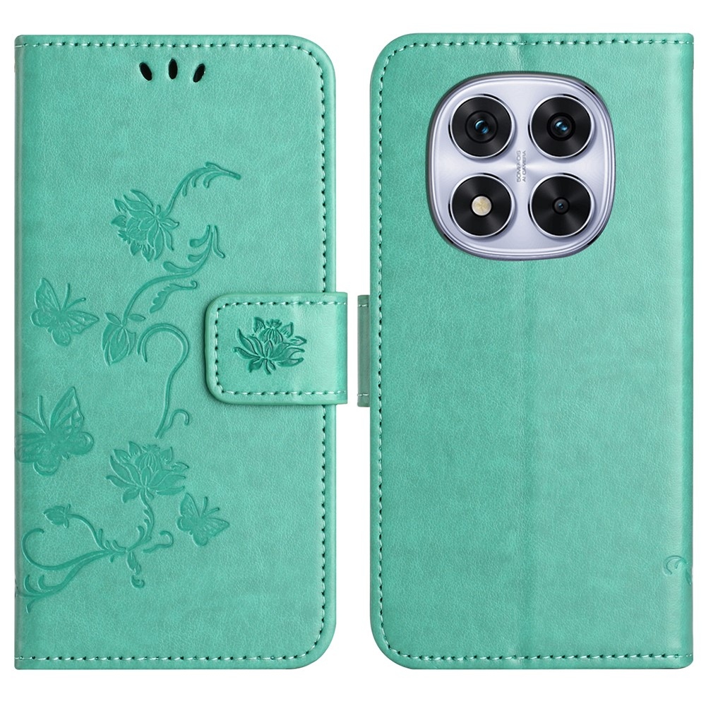 Virágos könyv tok Xiaomi Redmi Note 14 Pro 5G/Poco X7 5G/Note 14 Pro+ 5G - teal színű