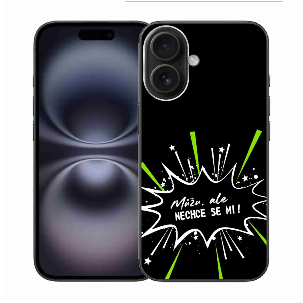 Gél borító mmCase iPhone 16 készülékhez - vicces szöveg 11 fekete háttér