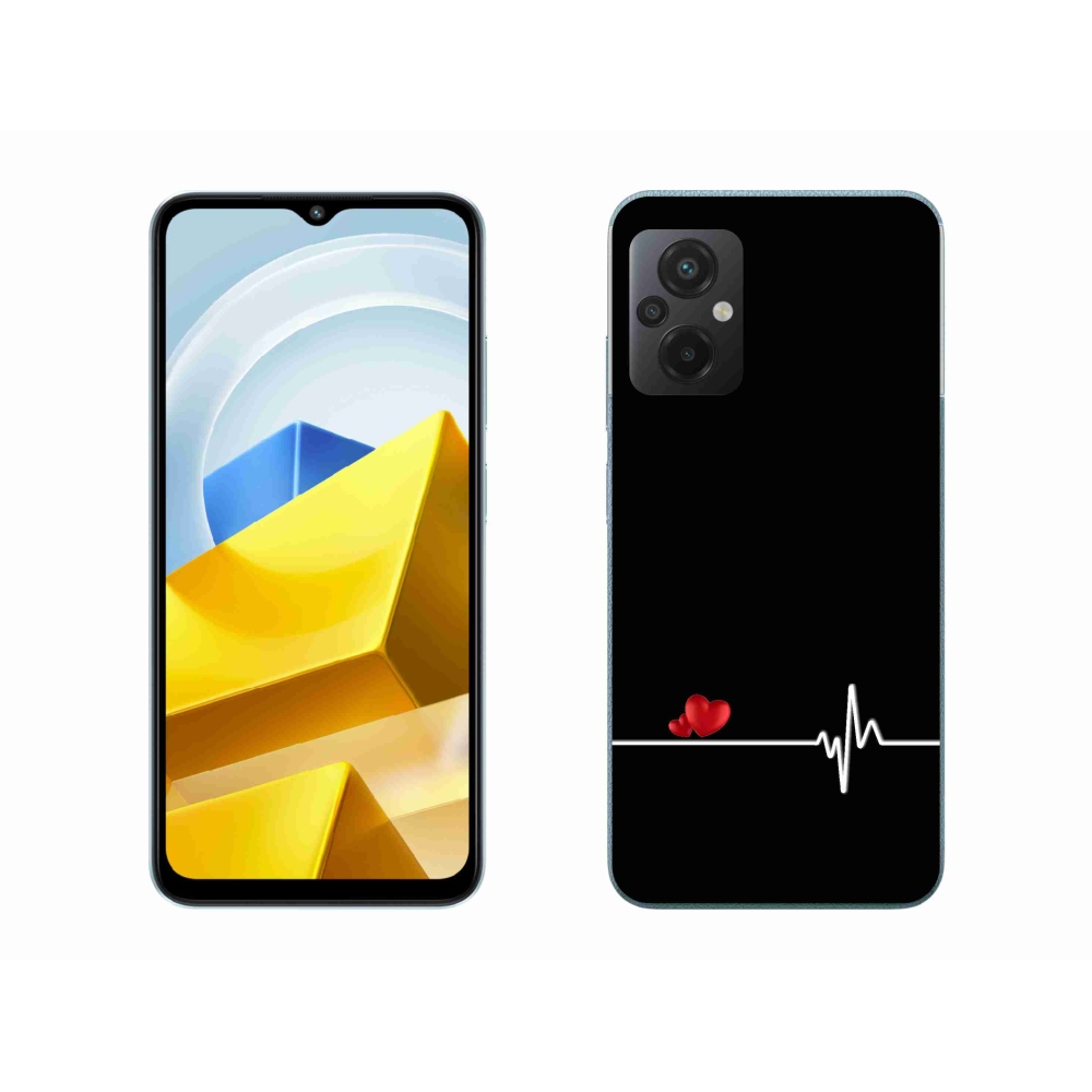 Gél borító mmCase a Xiaomi Poco M5 4G-hez - szív és szívverés fekete háttérrel
